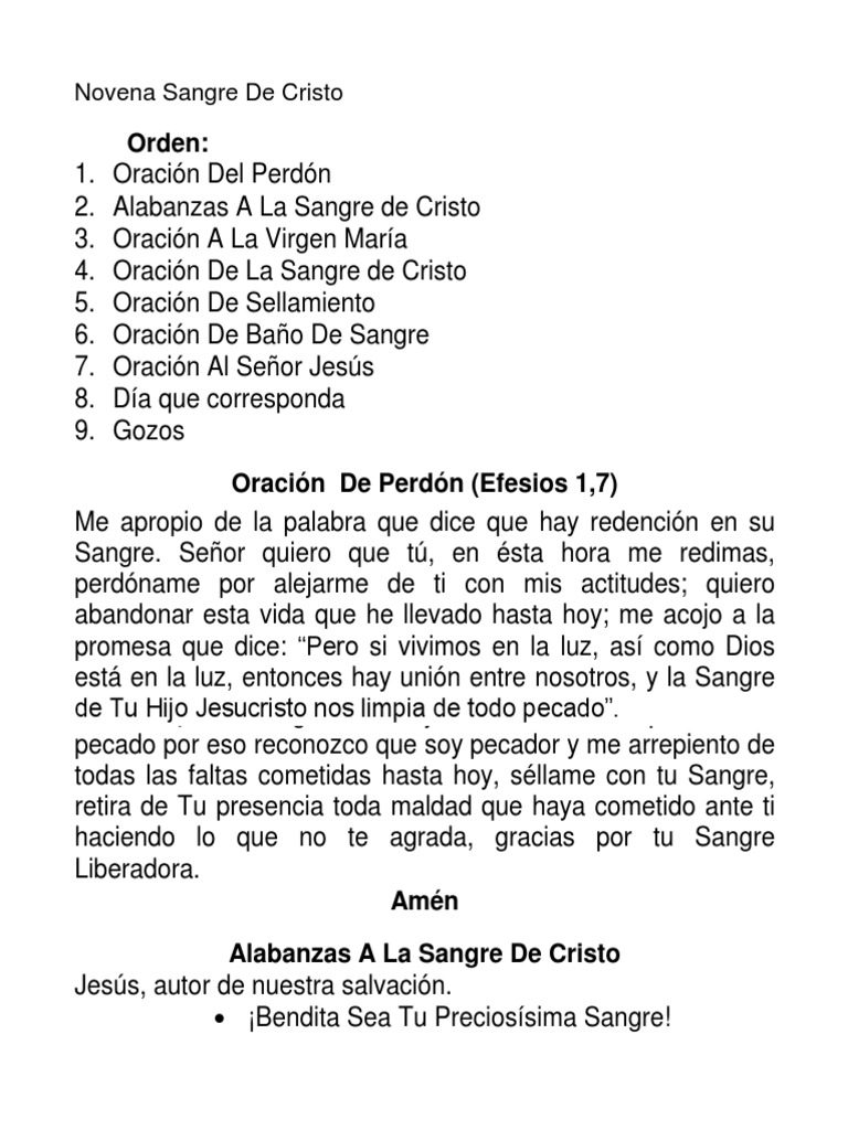 Novena A La Sangre de Cristo | PDF | Oración | Cristo (título)