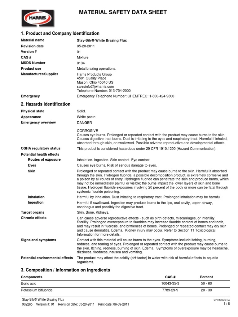 Stay Silv White Brazing Flux PDF Dangerous Goods Personal
