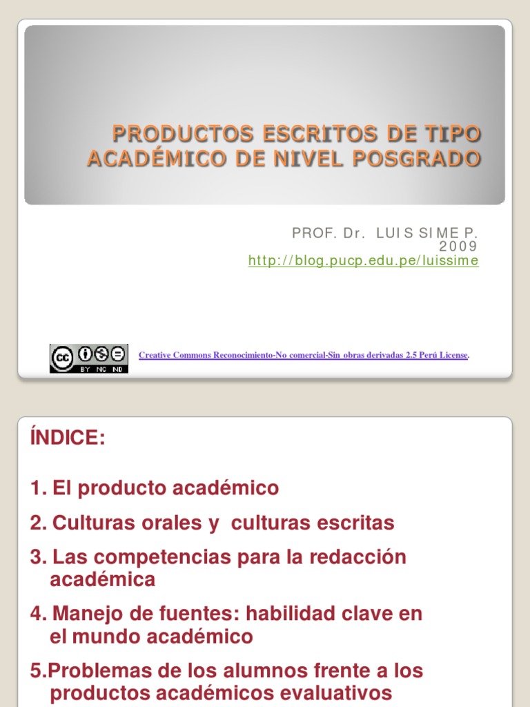 Productos Escritos de Tipo Académico de nivel Posgrado