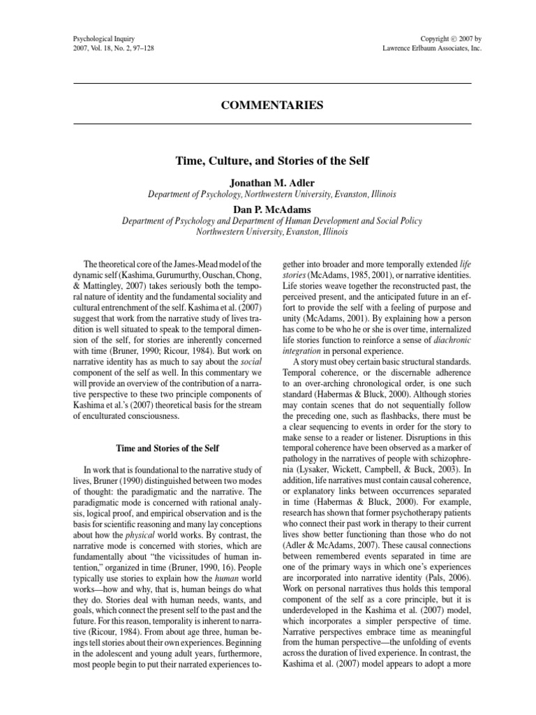 Commentaries: Jonathan M. Adler Dan P. Mcadams | PDF | Narrative | Self