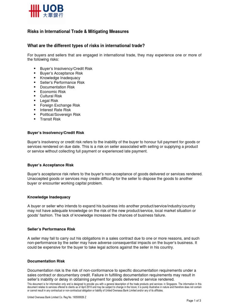 Risks in International Trade | PDF | Finance & Money Management