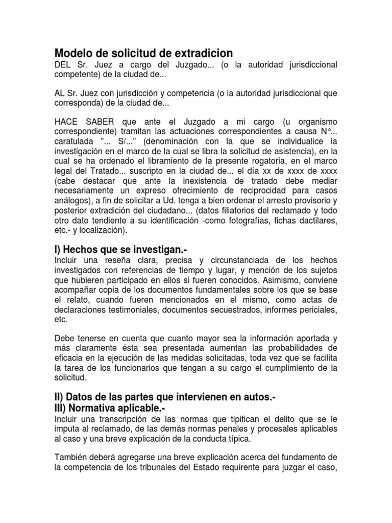 Modelo de Solicitud de Extradición | PDF | Derecho penal | Esfera pública