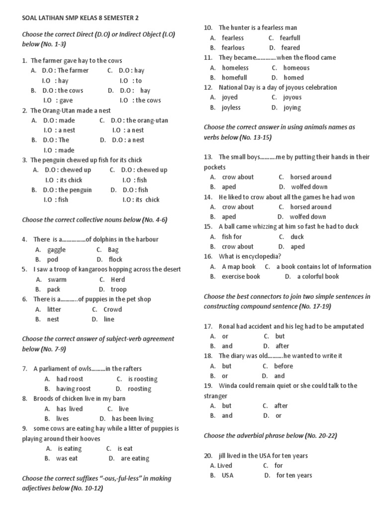 Soal Latihan Smp Kelas 8 Semester 2 Sentence