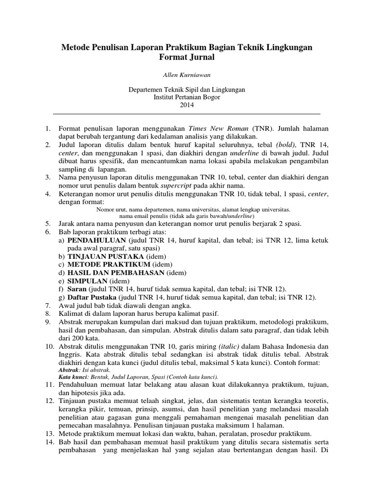 Contoh Penulisan Laporan Praktikum