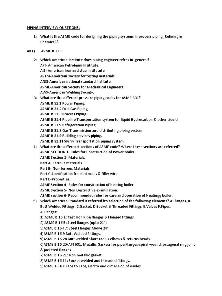 Piping Engineer Interview Questions Guide | PDF | Pipe (Fluid ...