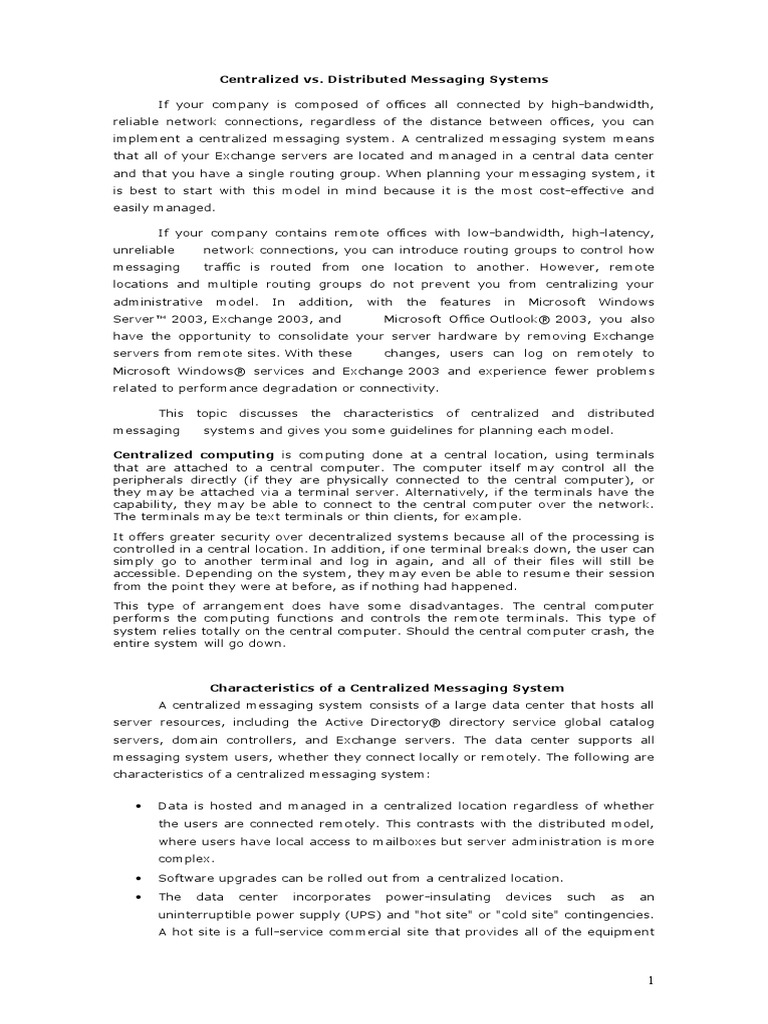 Centralized vs. Distributed Messaging Systems | PDF | Data Center ...