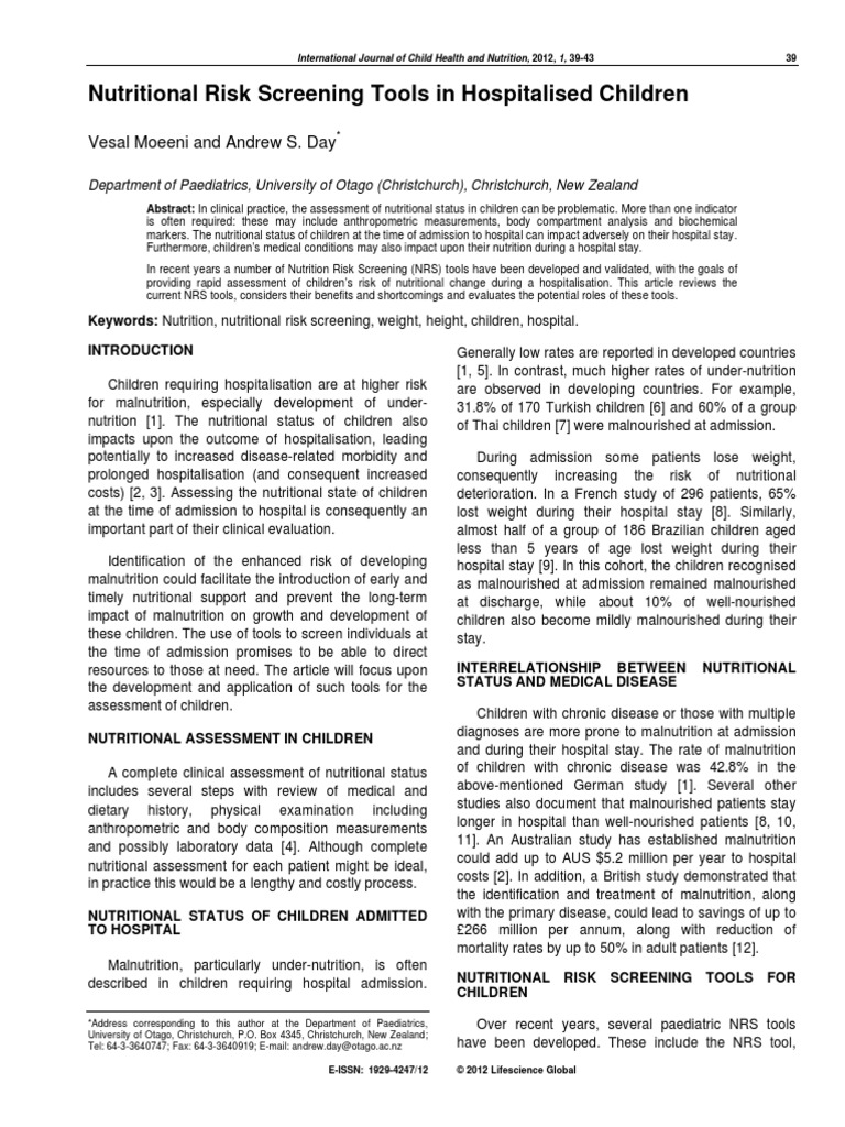 Pediatric Screening Malnutrition Nutrition