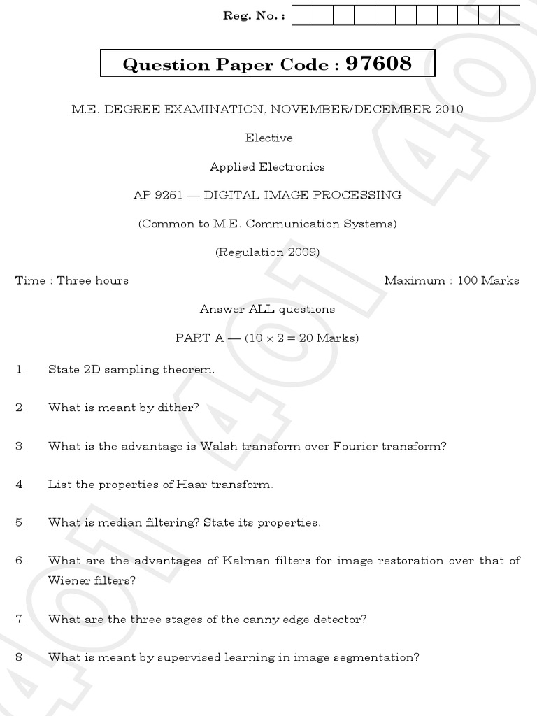 M.E. Digital Image Processing Exam | PDF | Teaching Methods & Materials ...