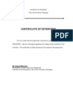 Certificate of Interview: University of The Assumption City of San Fernando, Pampanga