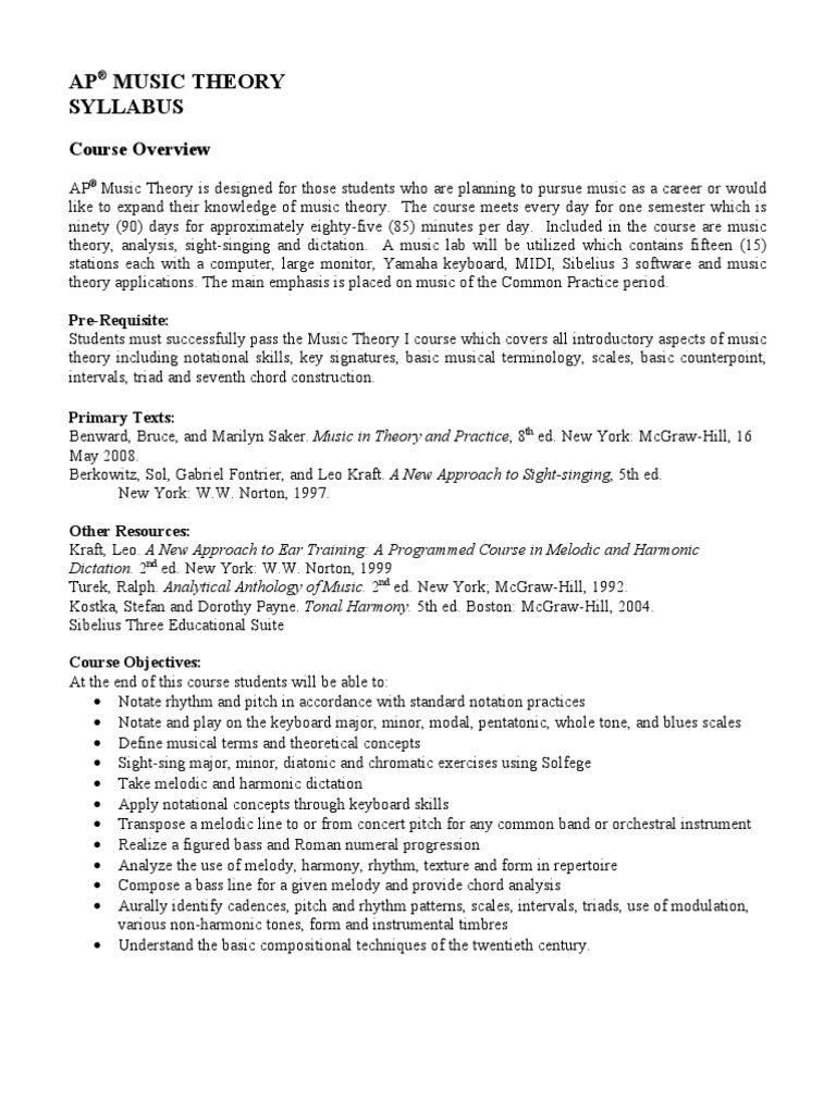 AP Music Theory Syllabus | PDF | Music Theory | Chord (Music)