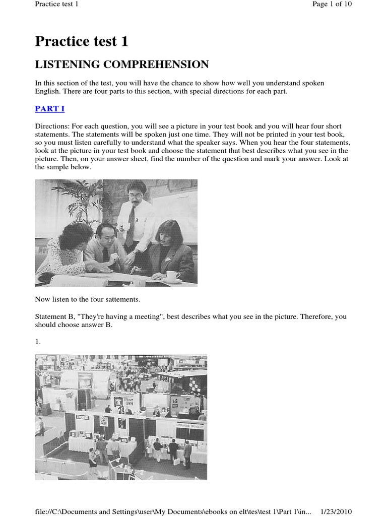 Practice Test 1: Listening Comprehension | PDF