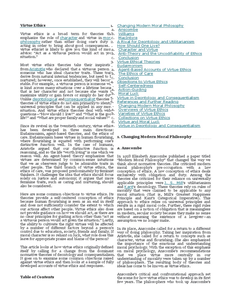 Understanding Virtue Ethics Principles | PDF | Virtue Ethics | Virtue