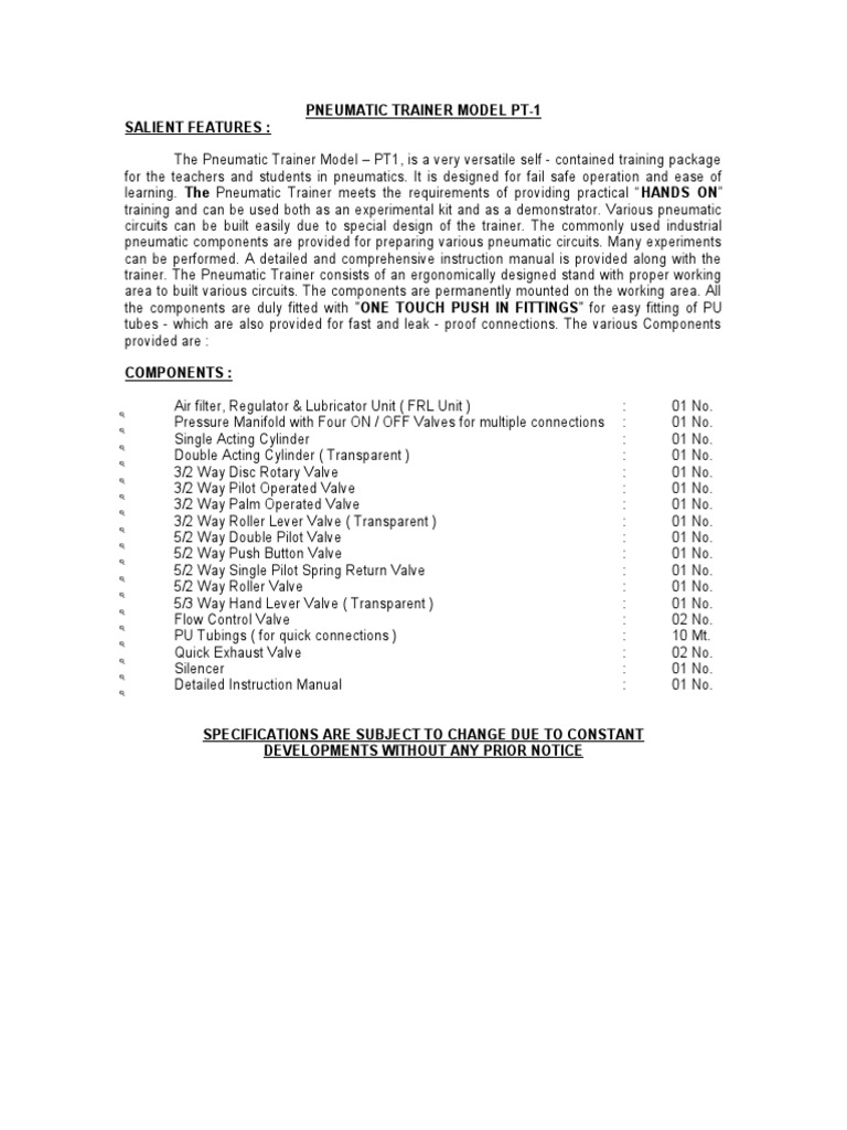 Pneumatic Trainer Model Pt1 | PDF