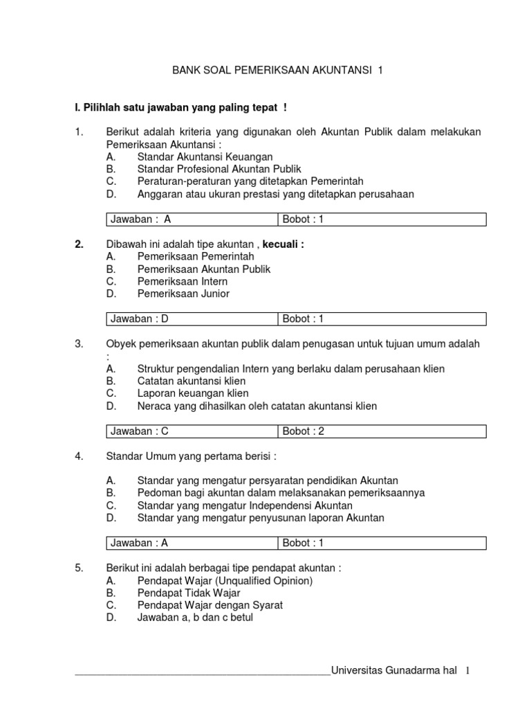 Soal Pemeriksaan Akuntansi  1