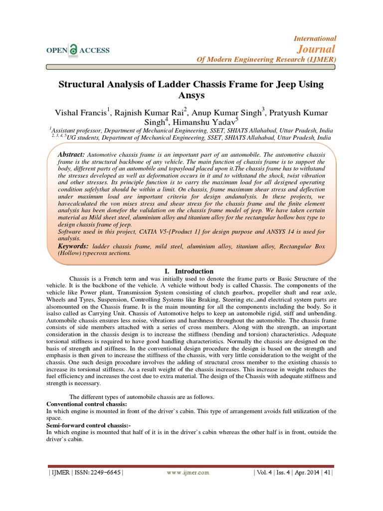 Ladder Chassis Frame Analysis for Jeep | PDF | Strength Of Materials ...