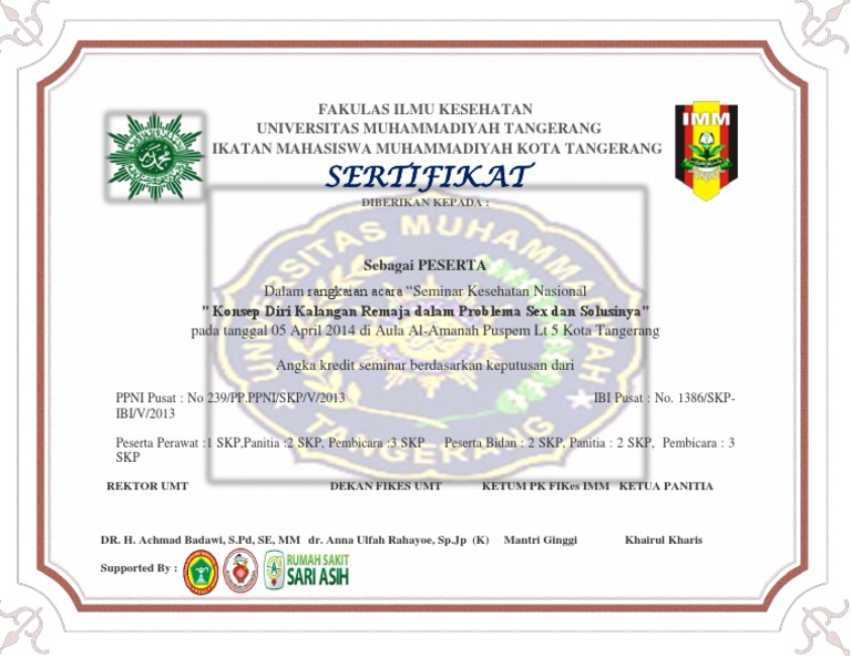 Contoh Sertifikat Seminar Kesehatan Nasional Docx