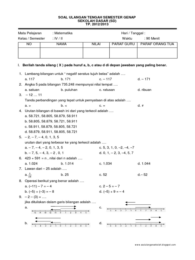 Ulangan Harian Matematika Kelas 4 Semester 2 - Gemar Belajar Online