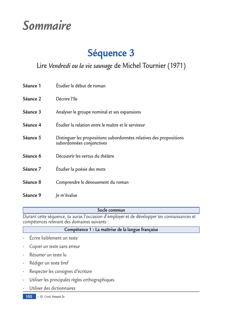 Vendredi Ou La Vie Sauvage Questionnaire Corrigé Tournier - Vendredi Ou La Vie Sauvage | PDF | Clause | Pronom
