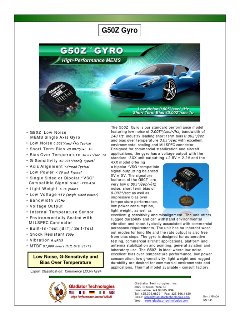 G50Z Gyro Datasheet 130415 | PDF | Gyroscope | Electrical
