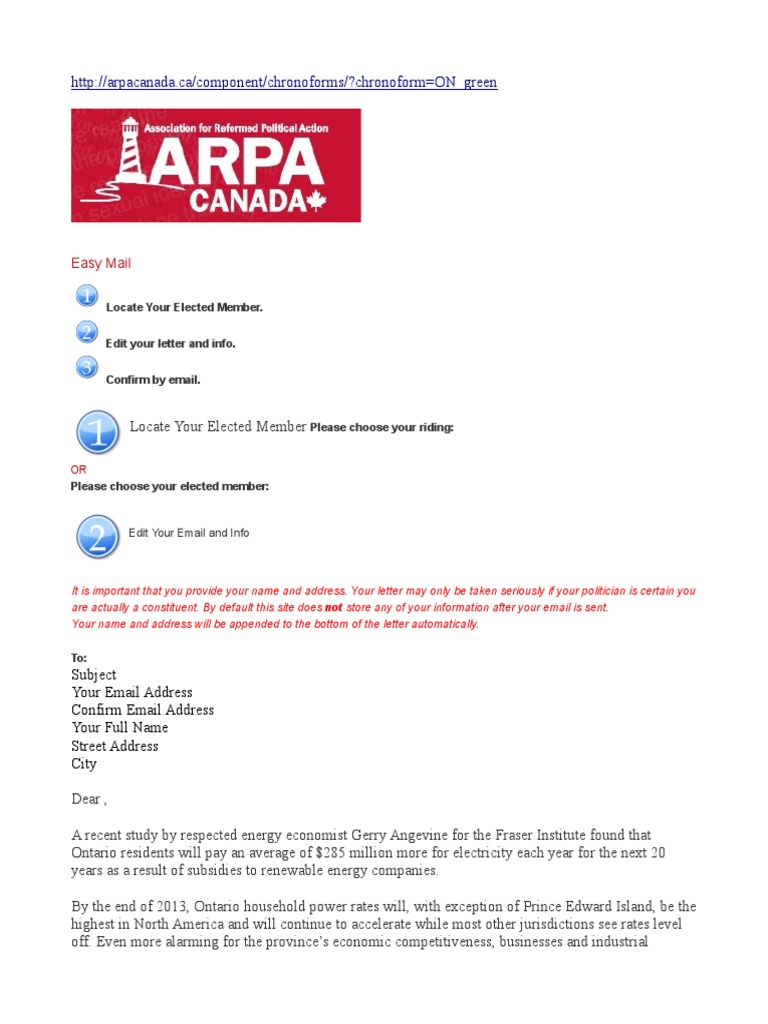 Email Your Elected Member on Energy Costs | PDF