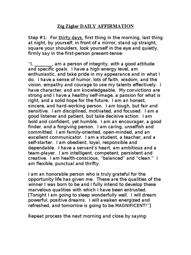 Zig Ziglar Daily Affirmation Guide | PDF