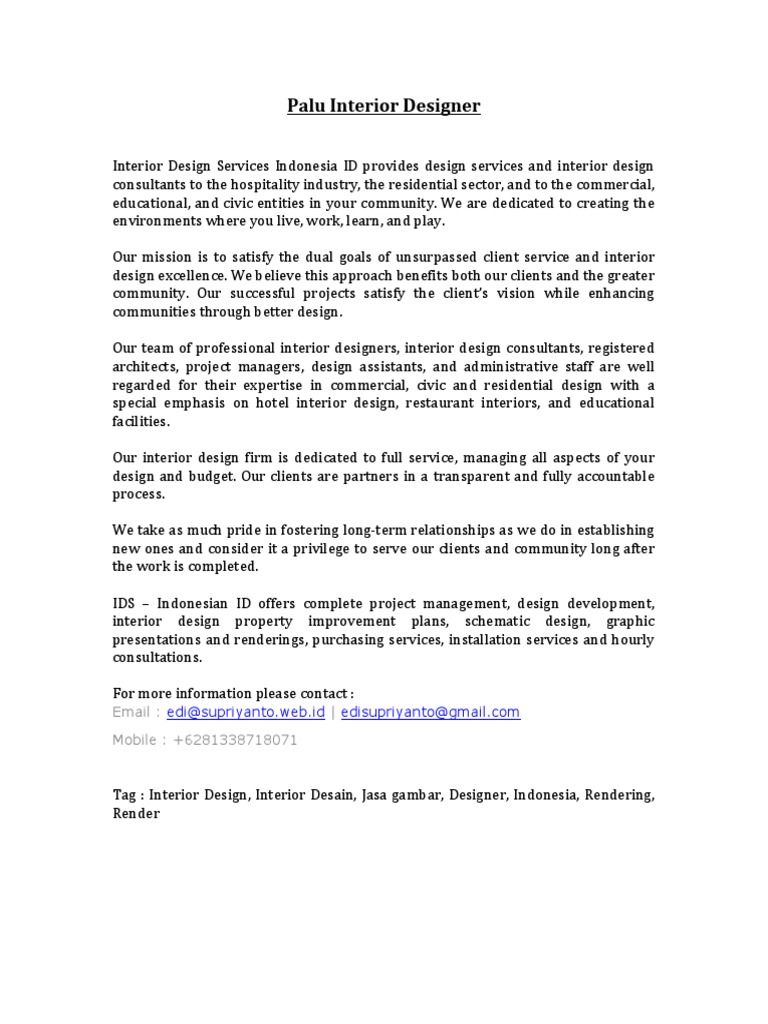 Palu Interior Designer | PDF