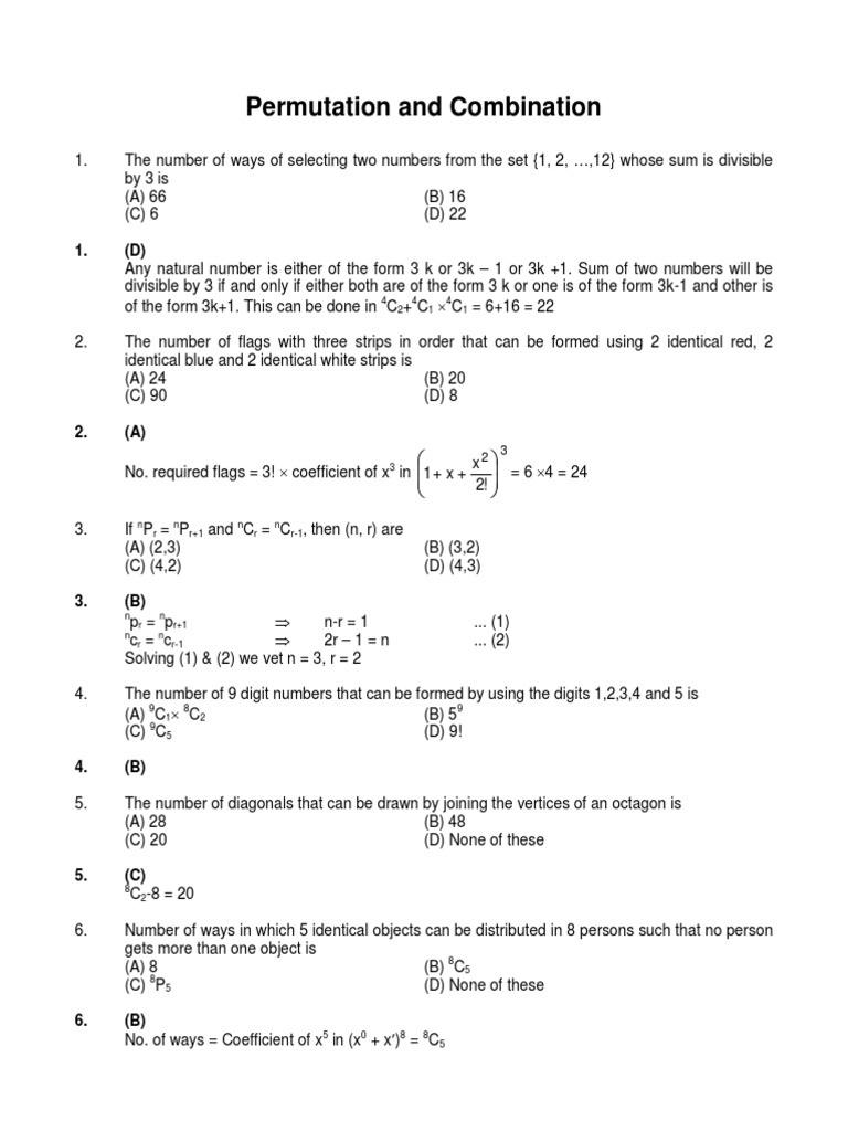Permutation & Combinations Mathematical Objects Physics