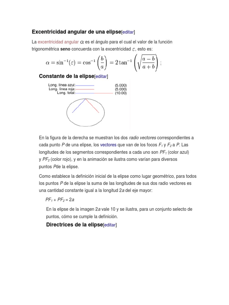 Definición de excentricidad en elipse | PDF | Ciencia y matemáticas