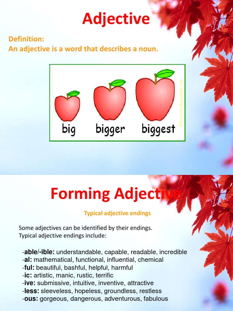 Understanding Adjectives and Their Forms | PDF | Language Arts ...