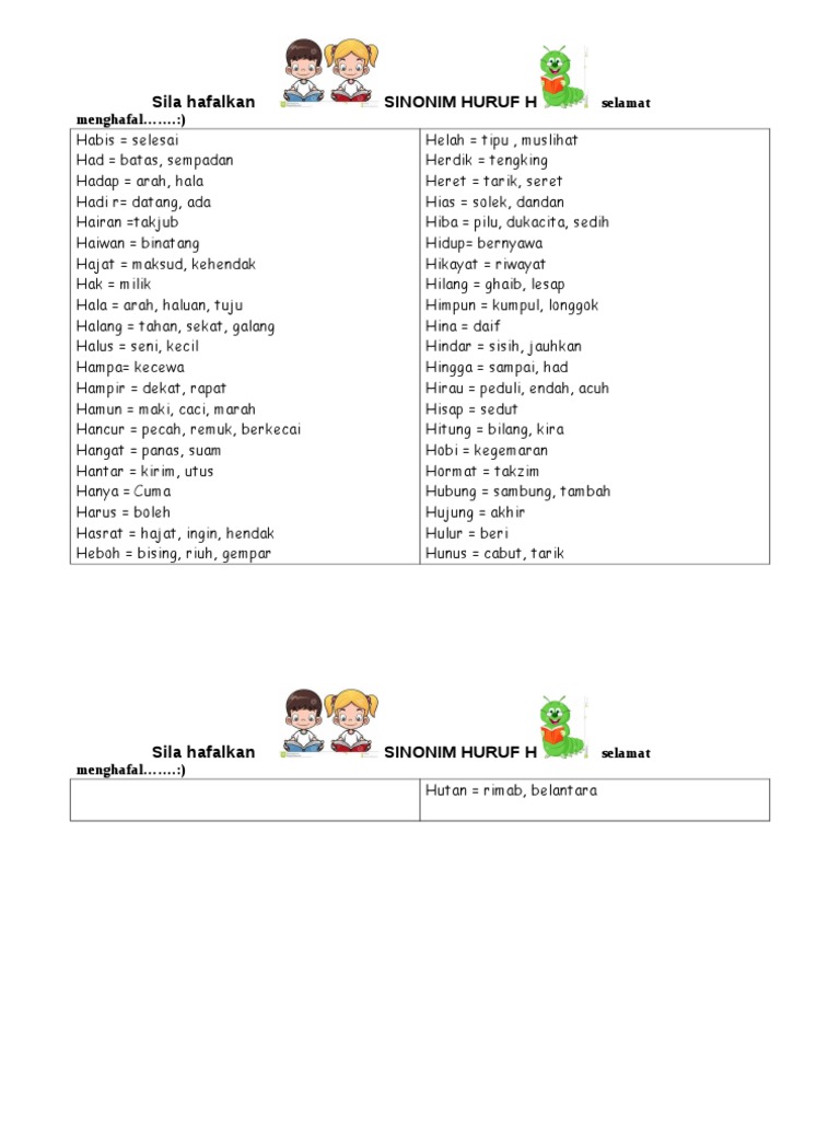 Sinonim Huruf H Pdf