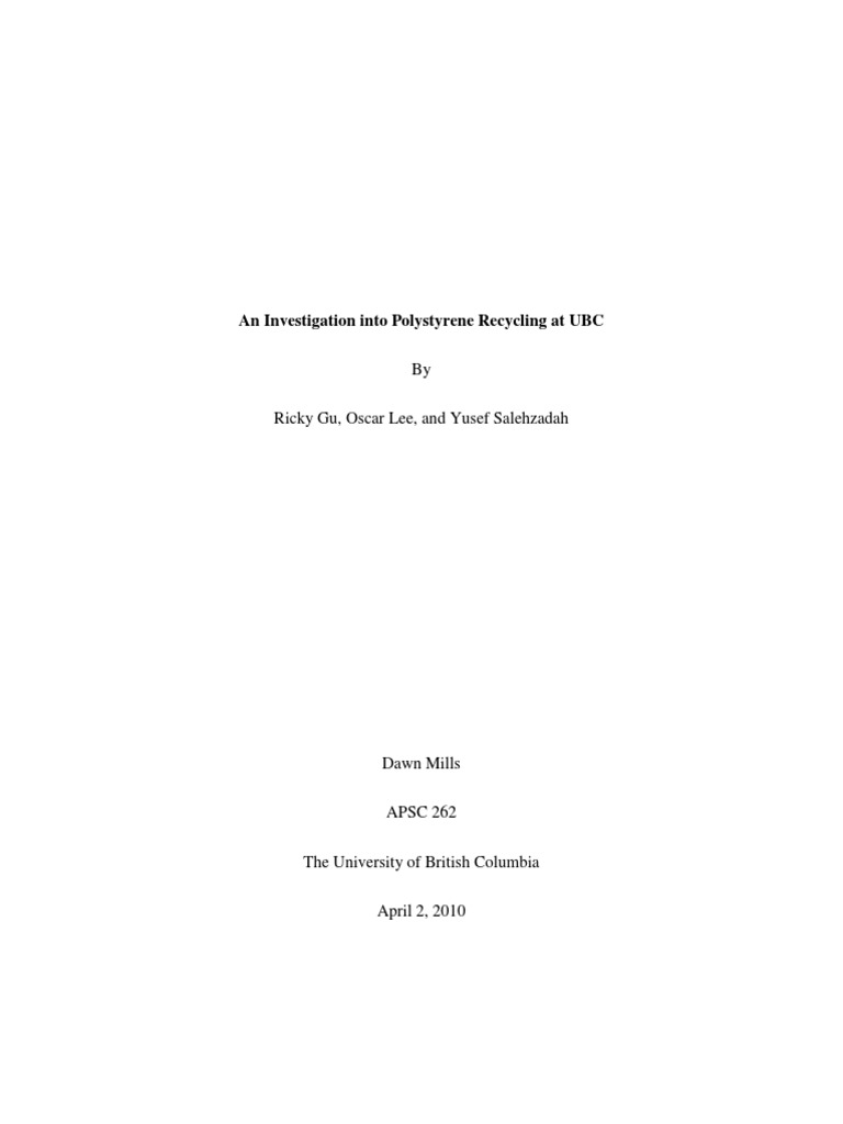 UBC Polystyrene Recycling Solutions | PDF | Polystyrene | Recycling