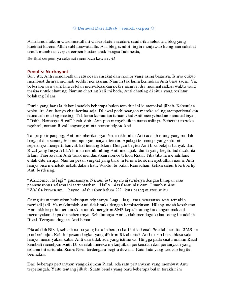 Contoh Cerpen Bertema Religi