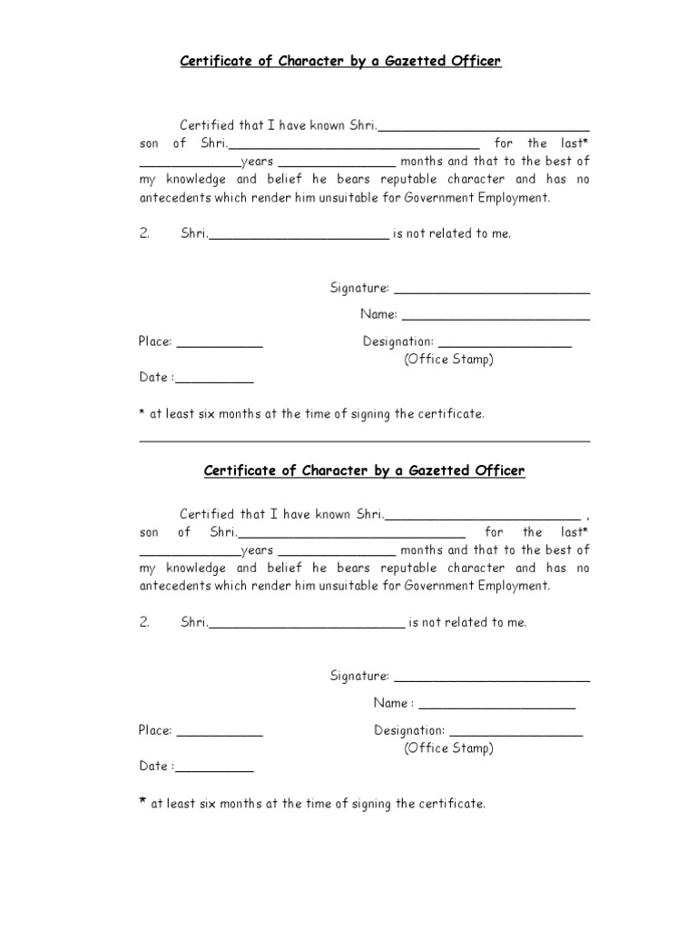 Certificate by Gazetted Officer