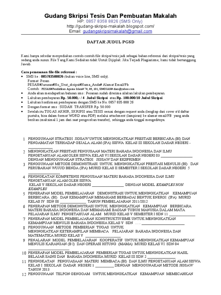 Judul Skripsi Pgsd