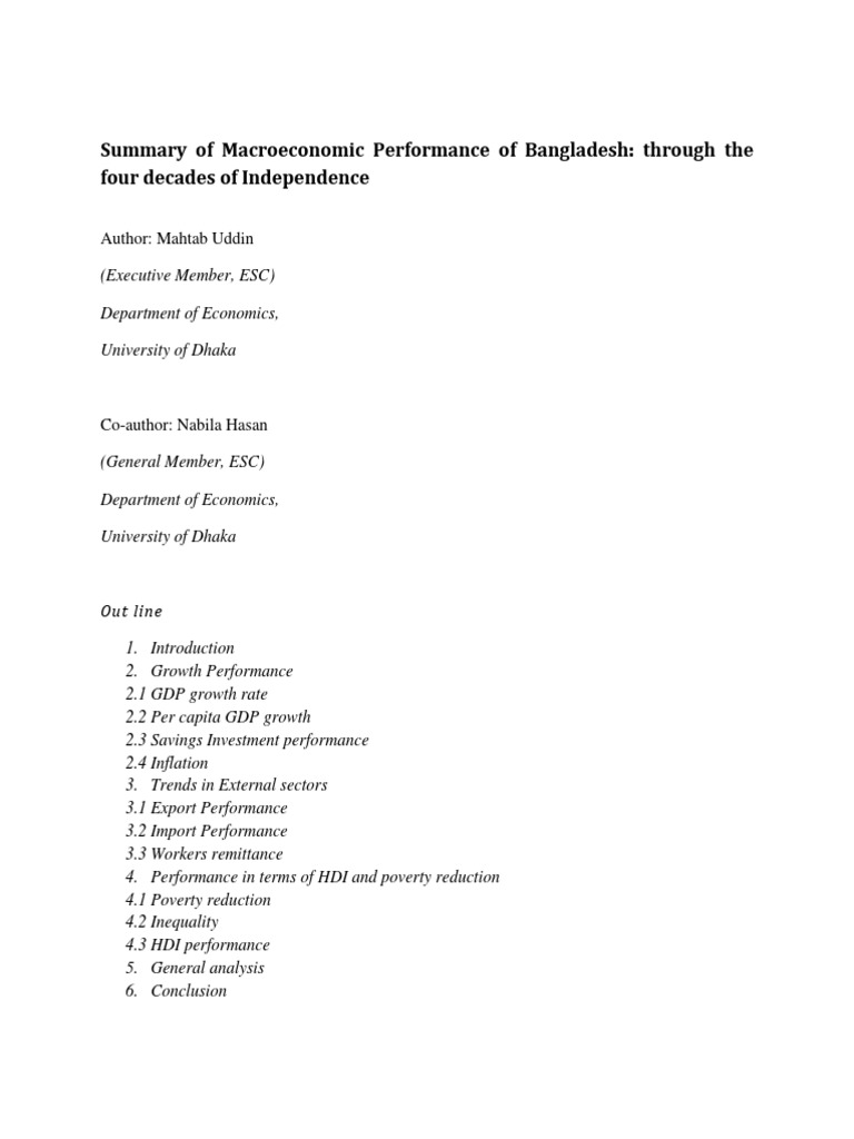 Summary of Macroeconomic Performance of Bangladesh (Dummy Final) | PDF ...