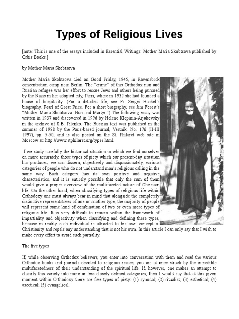 Maria Skobtsova Types Of Religious Lives Eastern - 