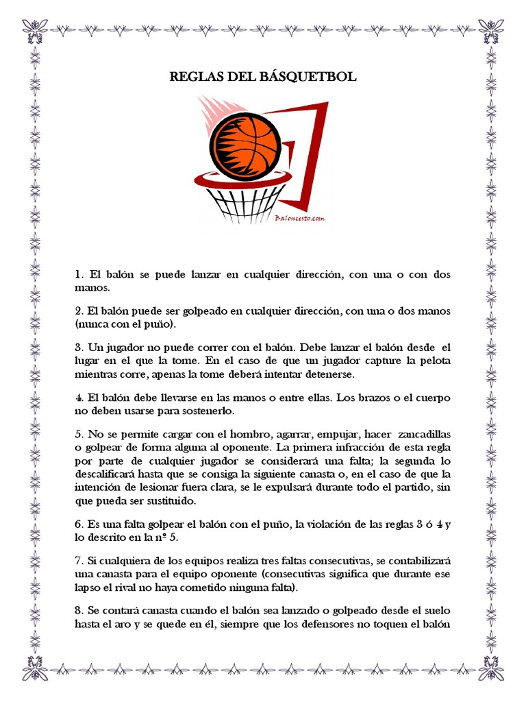 Reglas Del Básquetbol | PDF | Árbitro | Posiciones de baloncesto