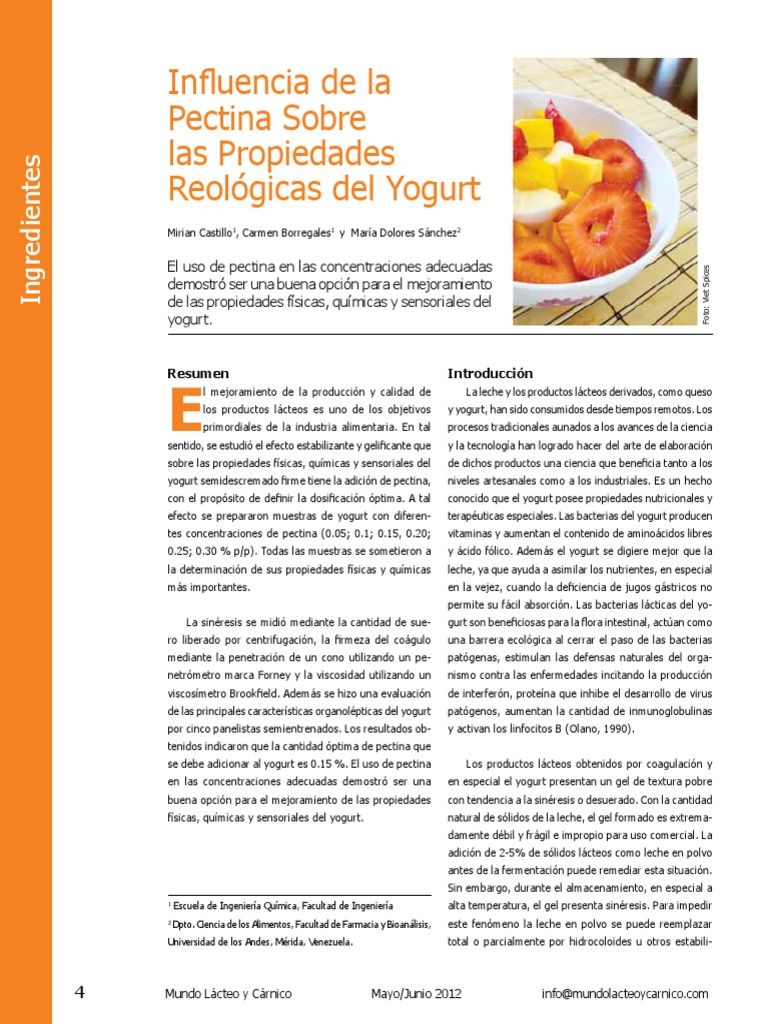 Pectina Usos en Yogurt PDF PDF Yogur Leche