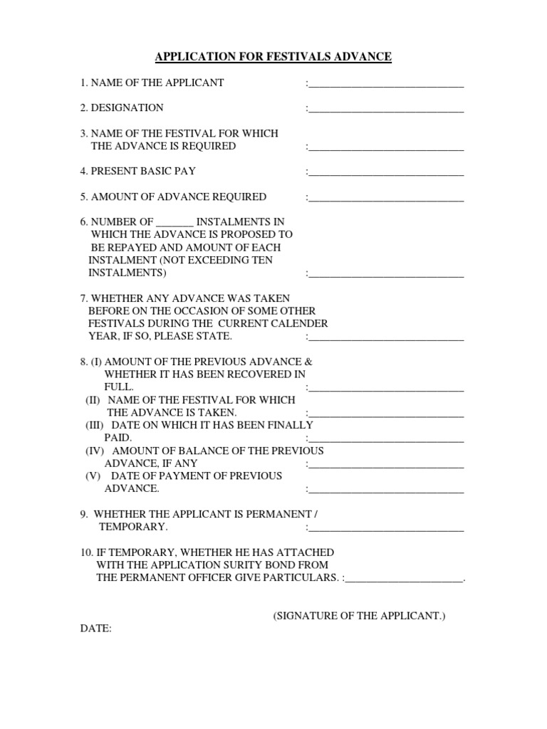 Festival Advance Application Form | PDF | Finance & Money Management