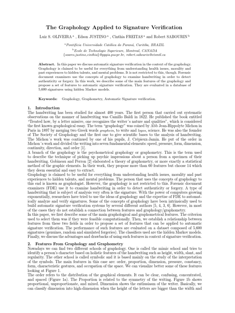 Graphology Applied To Signature Verification | PDF | Graphology | Type ...