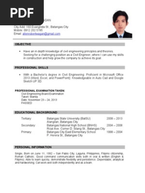 Sample Resume for fresh graduate
