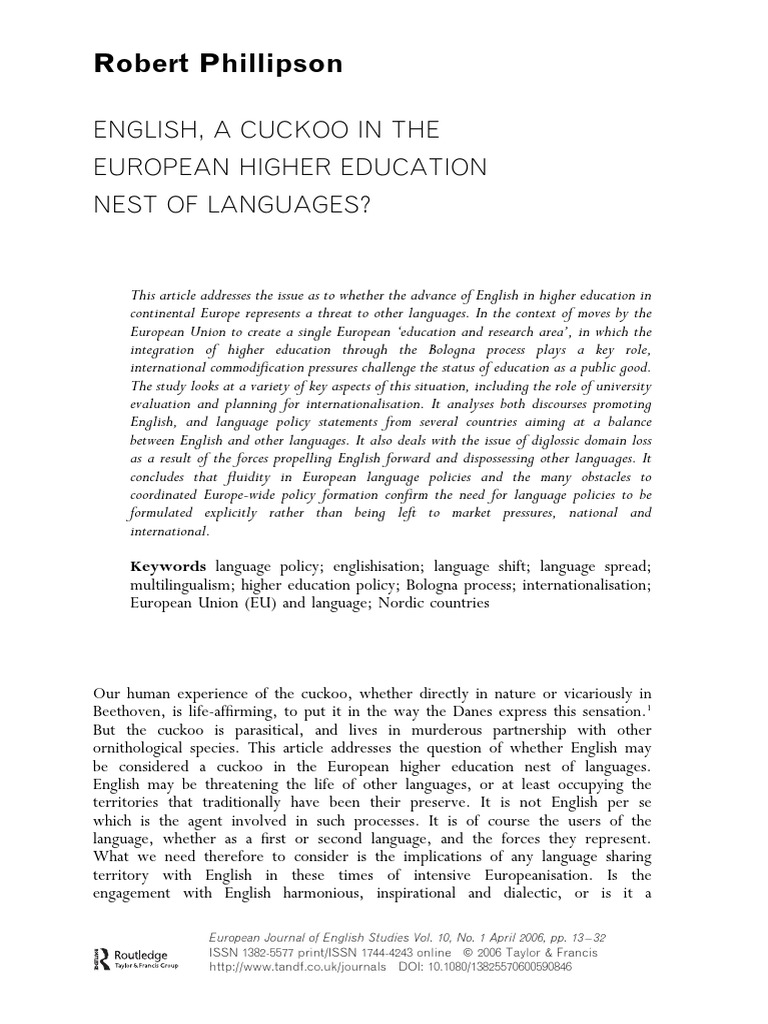 English, A Cuckoo in The European Nest of Languages PDF European