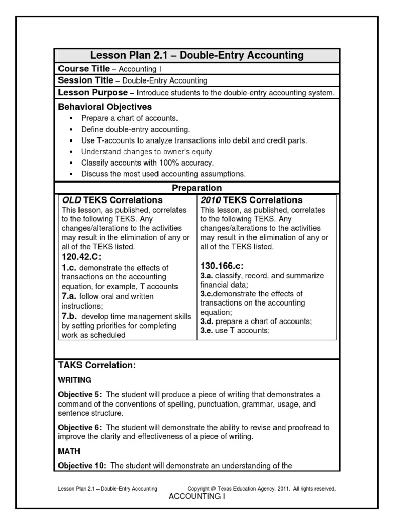 Lesson Plan 2.1 - Double-Entry Accounting: Course Title Session Title ...
