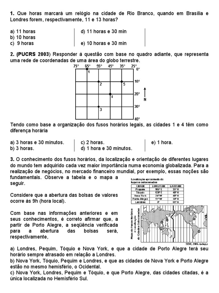 Exercicio de Fuso Horarios | PDF | Espaço-tempo | Quantidades físicas