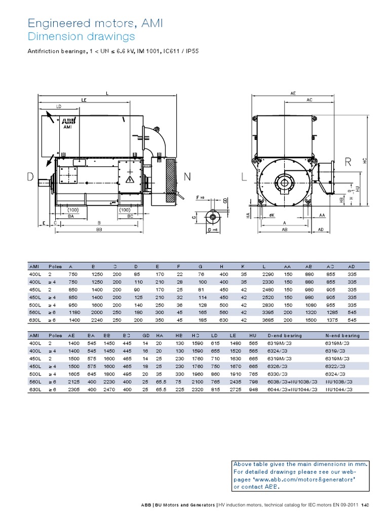 Engineered Motors, AMI Dimension Drawings PDF