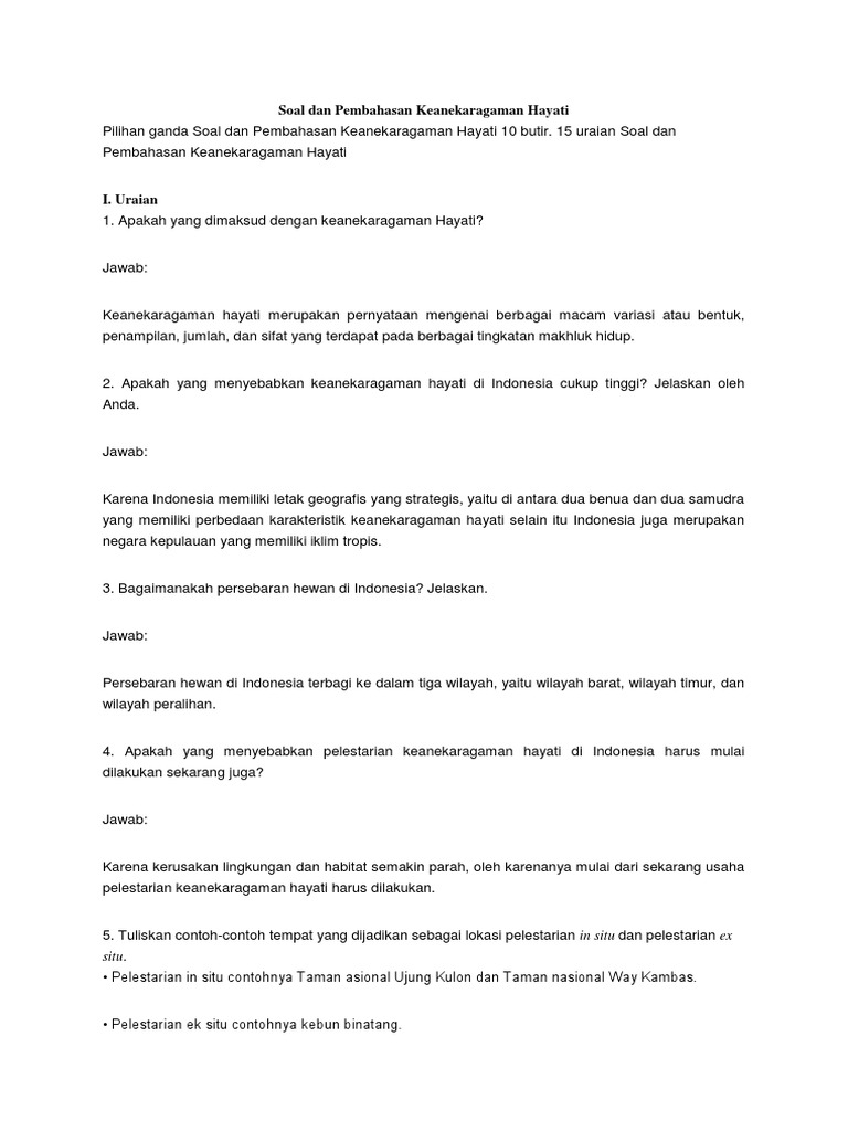 Soal Dan Pembahasan Keanekaragaman Hayati