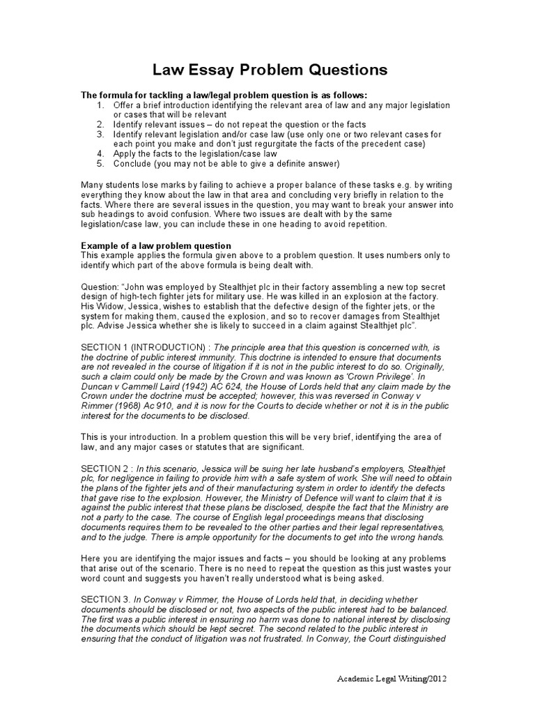 Law Problem Question Structure Guide | PDF | Argument | Lawsuit