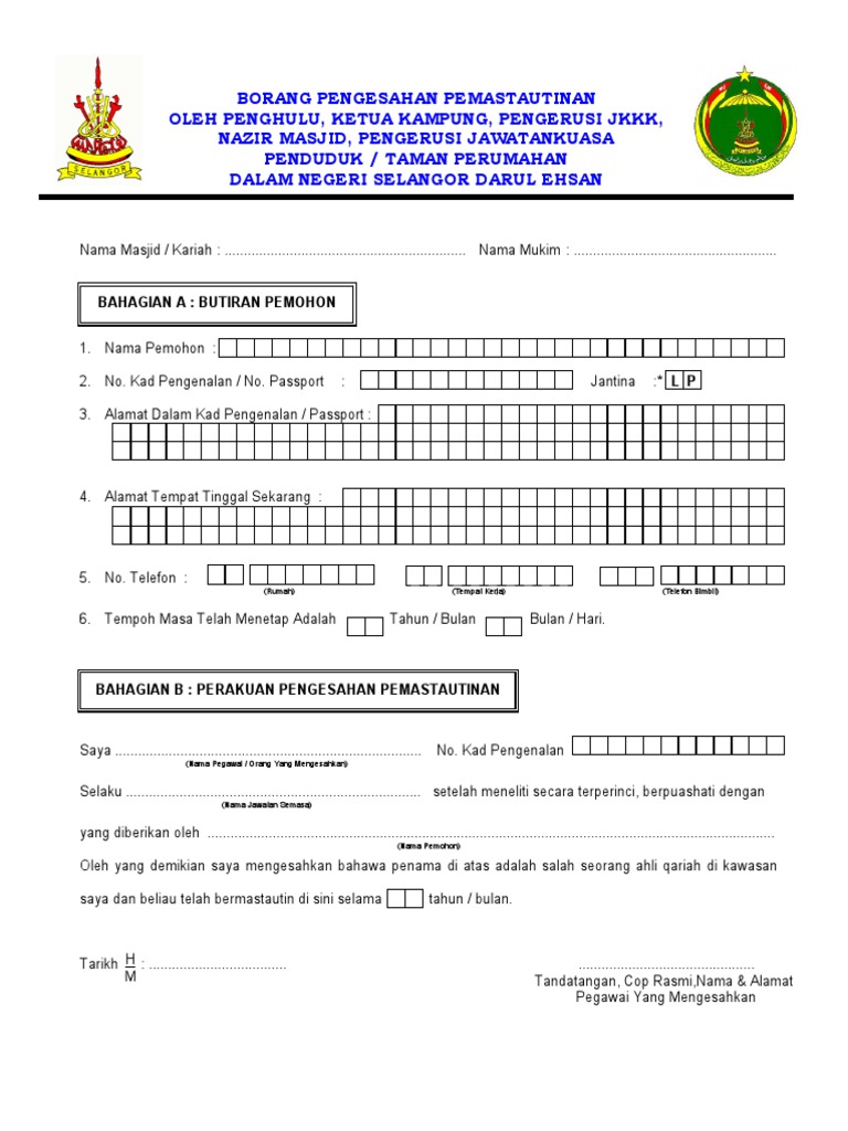 Borang Pengesahan Pendapatan Selangor