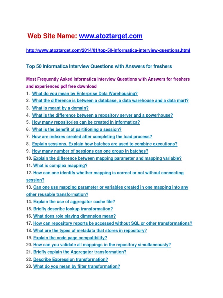 Informatica Interview Questions and Answers | PDF | Data Warehouse ...