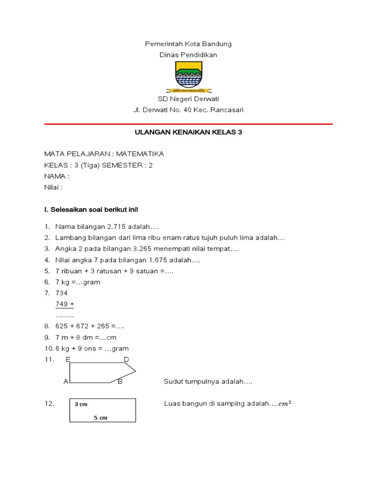 Soal Ukk Matematika Kelas 3